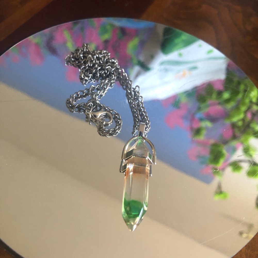 Handcrafted crowned faceted glass crystal pendant on chain necklace